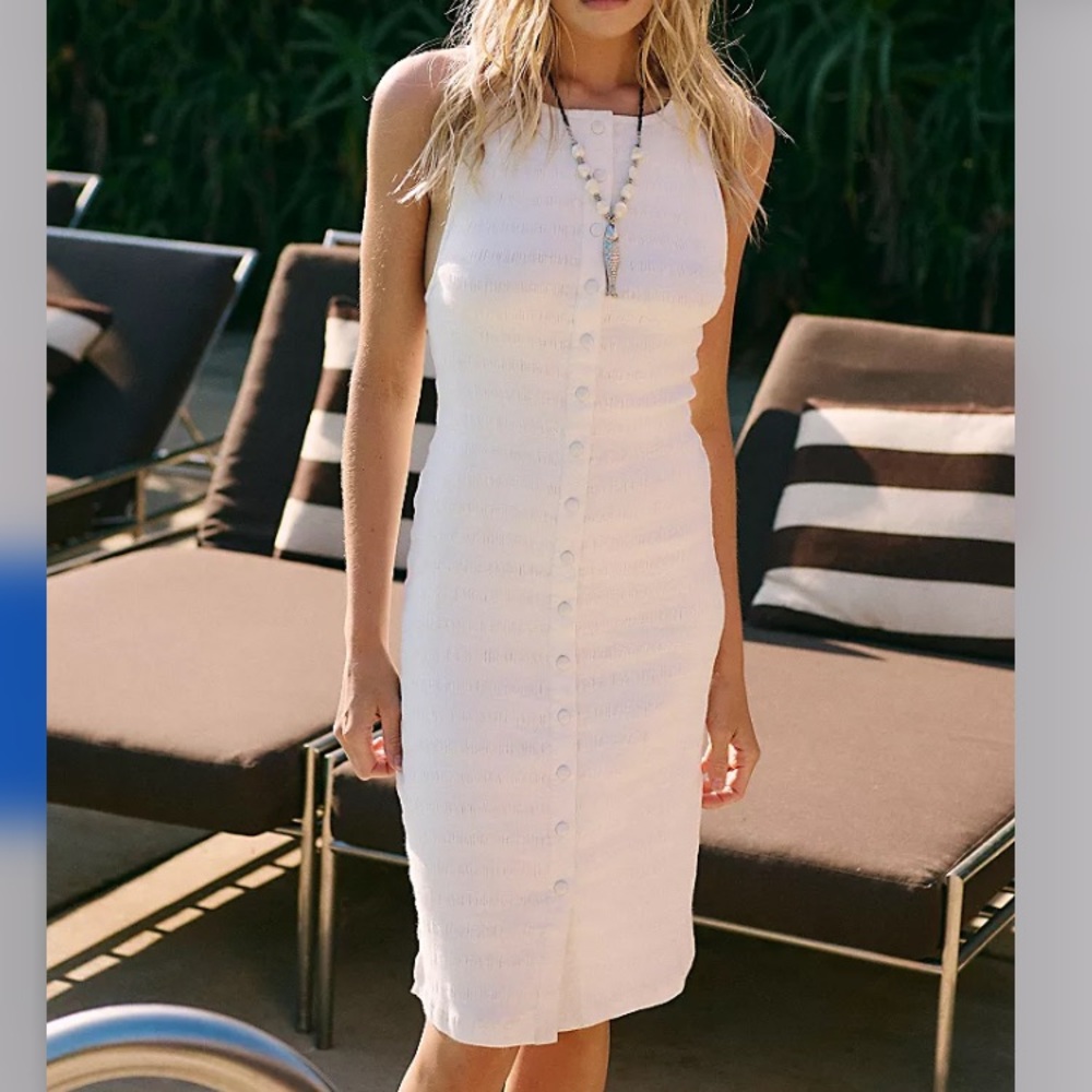 Free People Free-est Ivory Honey Textured Button Front Midi Dress, NWT Sz XL